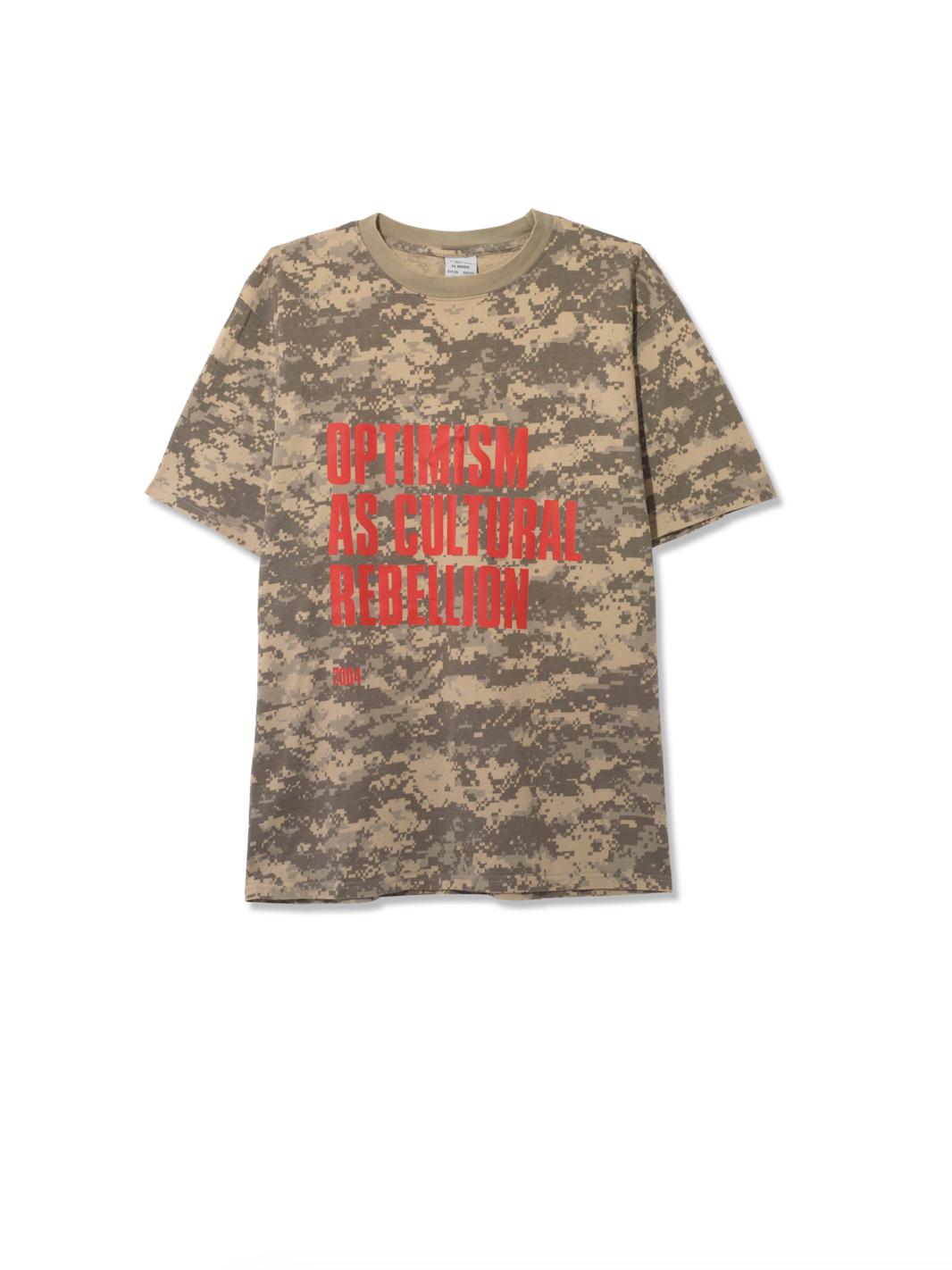 Optimism as Cultural Rebellion T-Shirt - Extended Mix (Camo/Red Text) - 2025