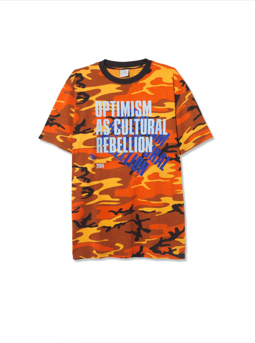 Optimism as Cultural Rebellion T-Shirt - Extended Mix (Camo/Blue Text) - 2025